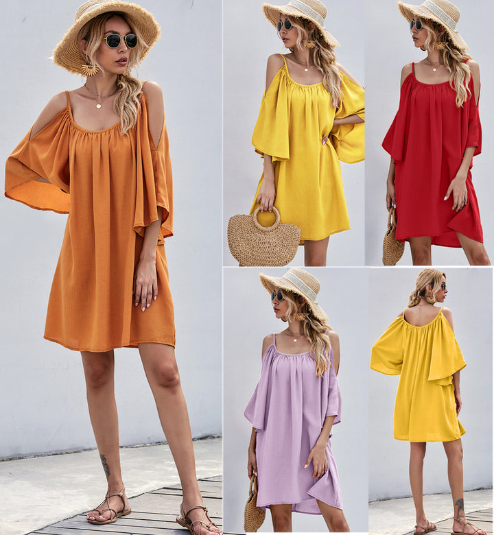 Casual Bell Sleeve Off-shoulder Dress-Lady Dresses-Zishirts