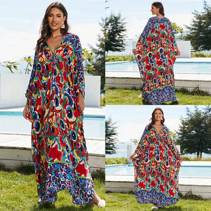 Cotton Beach Cover-up Vacation Sun Protection Long Dress-Womens 2024 March-Zishirts