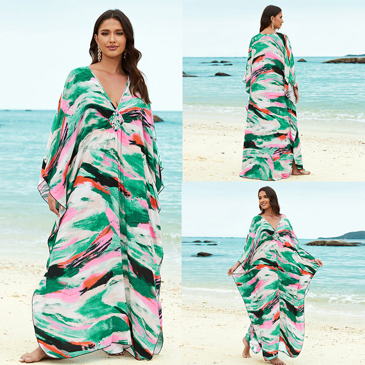 Cotton Beach Cover-up Vacation Sun Protection Long Dress-Womens 2024 March-Zishirts