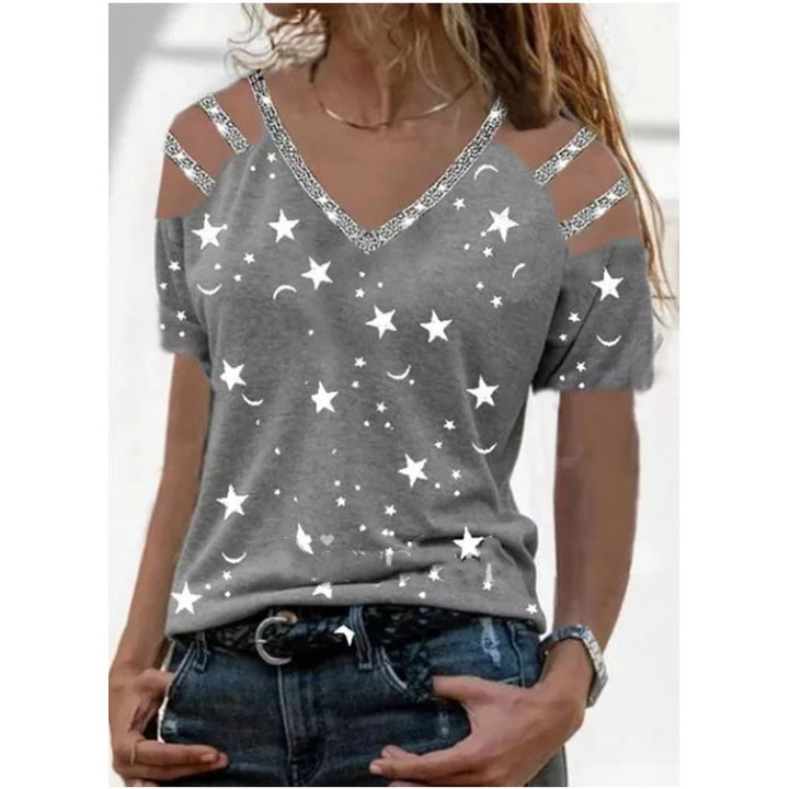 Summer Printed V-neck Multi-color Women's T-shirt-Blouses & Shirts-Zishirts