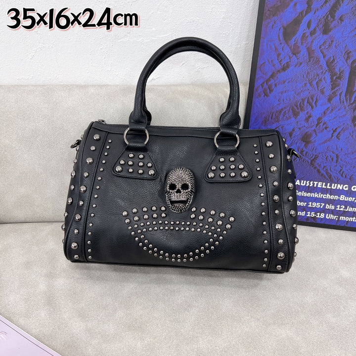 Women's Rivet Casual Soft Leather Skull Bag-Women's Bags-Zishirts