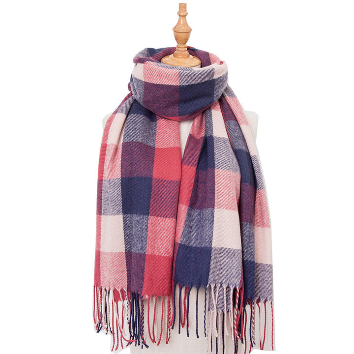 Autumn And Winter Cashmere-like Red Plaid Double-sided Color Plaid Tassel Scarf-Scarves & Wraps-Zishirts