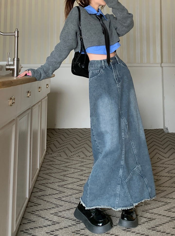 High-waisted Skinny Denim Skirt Girl-Women's Outerwear 2023-Zishirts