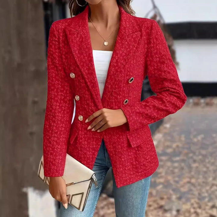 Winter Fashion Temperament Pure Color Double Breasted Blazer Women's Clothing-Jackets-Zishirts