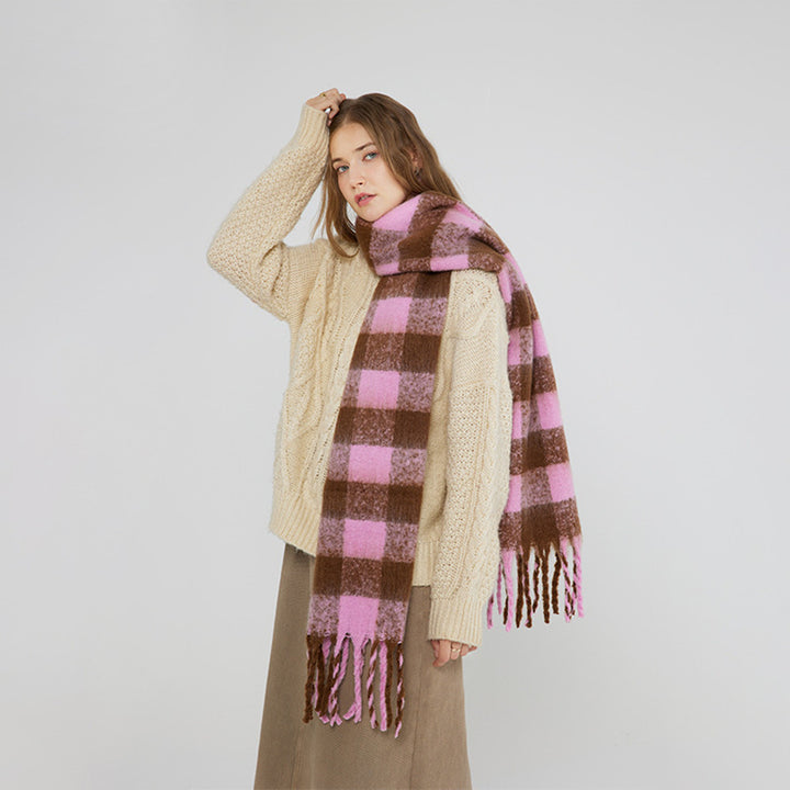 Chessboard Checked Soft Waxy Mohair Scarf-Scarves & Wraps-Zishirts