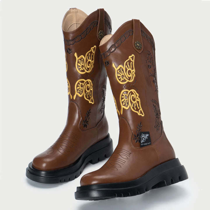 All-match Butterfly Embroidery Cowboy Boot-Womens Footwear-Zishirts