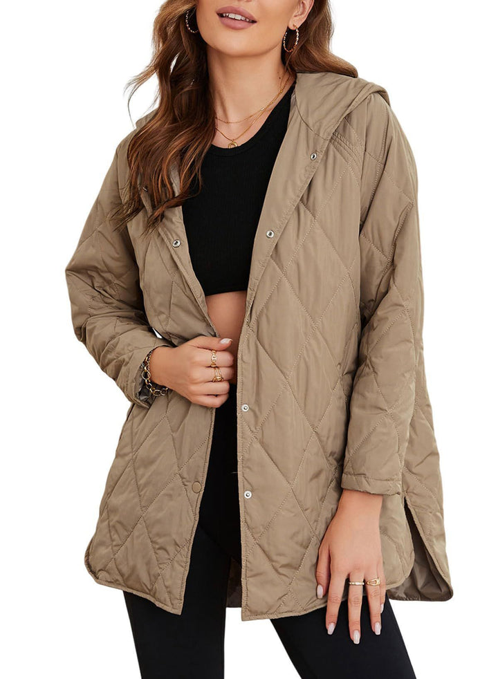 Diamond Quilted Hooded Lightweight Jacket For Women-Jackets-Zishirts