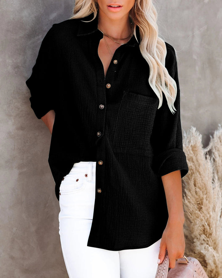 V Neck Button Ladies Cotton Linen Shirt-Blouses & Shirts-Zishirts