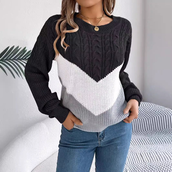 Color Matching Twist Lantern Sleeve Knitted Pullover Sweater-0-Zishirts