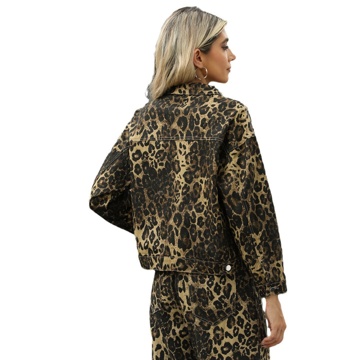 Washed Leopard Print Denim Coat Jacket-Jackets-Zishirts