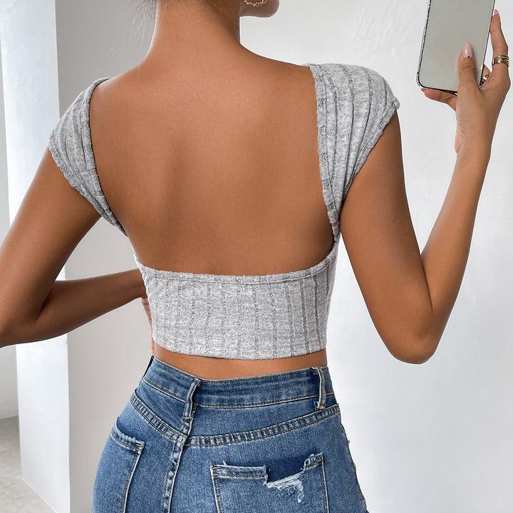 Women's Hot Sexy Slim Backless Sexy Short Knitted Top-Women's Outerwear 2023-Zishirts