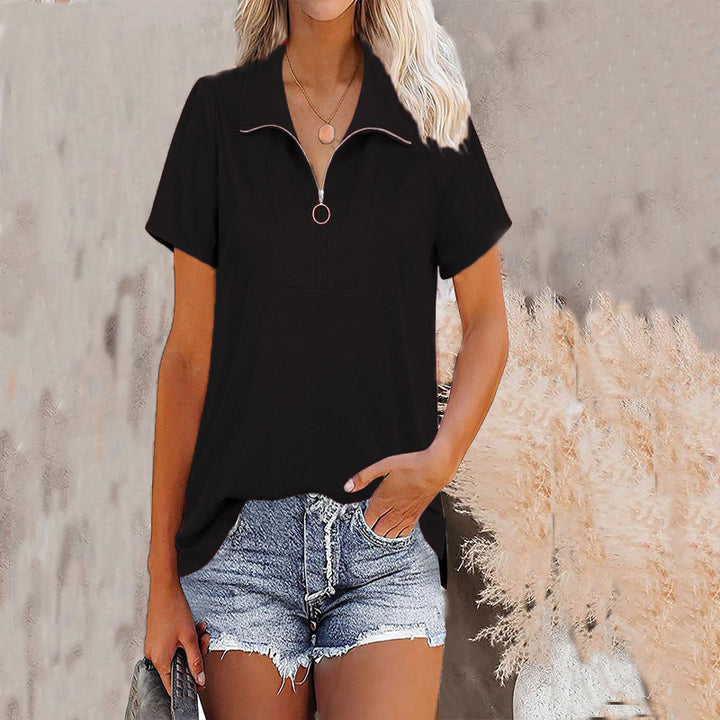 Thread Loose Zip Solid Color Top T-shirt-Blouses & Shirts-Zishirts