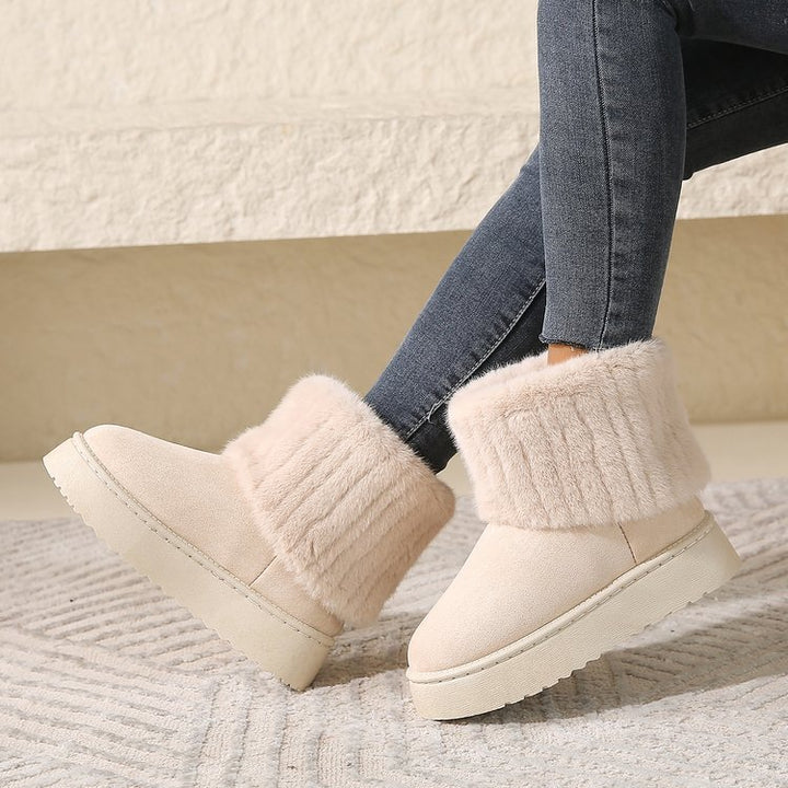 Thick-soled Plush Snow Boots Winter Warm Mid-tube Furry Cotton Shoes For Women Short Boot-Womens Footwear-Zishirts