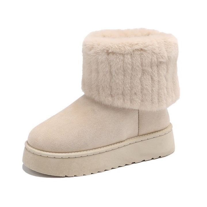 Thick-soled Plush Snow Boots Winter Warm Mid-tube Furry Cotton Shoes For Women Short Boot-Womens Footwear-Zishirts