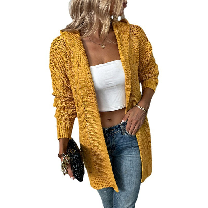 Women's Solid Color Hooded Coat Cardigan Sweater-Sweaters-Zishirts