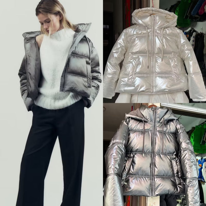 Silver Shiny Surface Skin Feeling Cotton-padded Clothes-Jackets-Zishirts