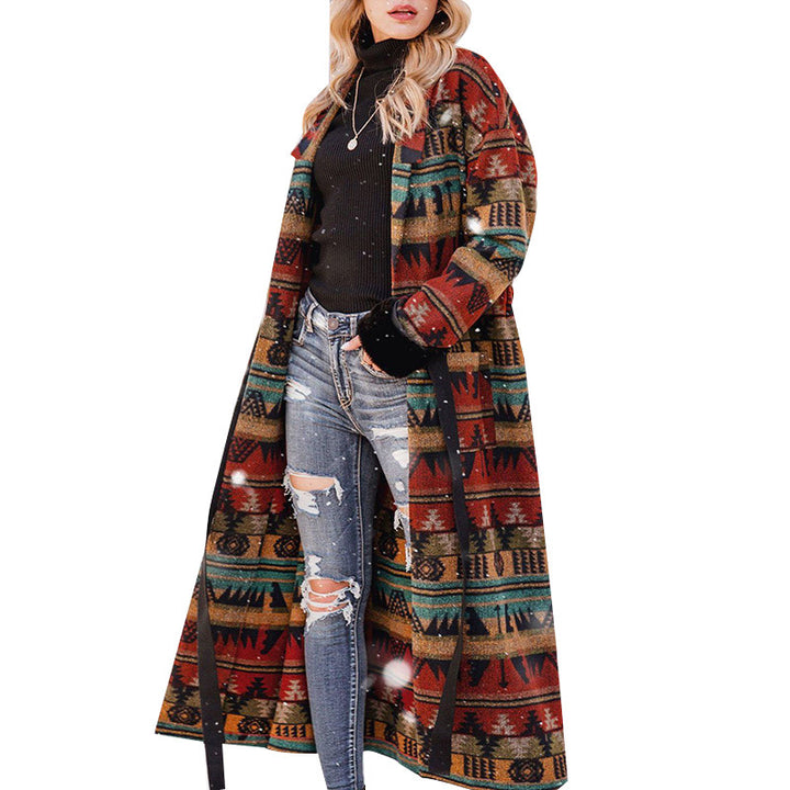 Women's Double-sided Printed British Lapel Long Trench Coat-Jackets-Zishirts