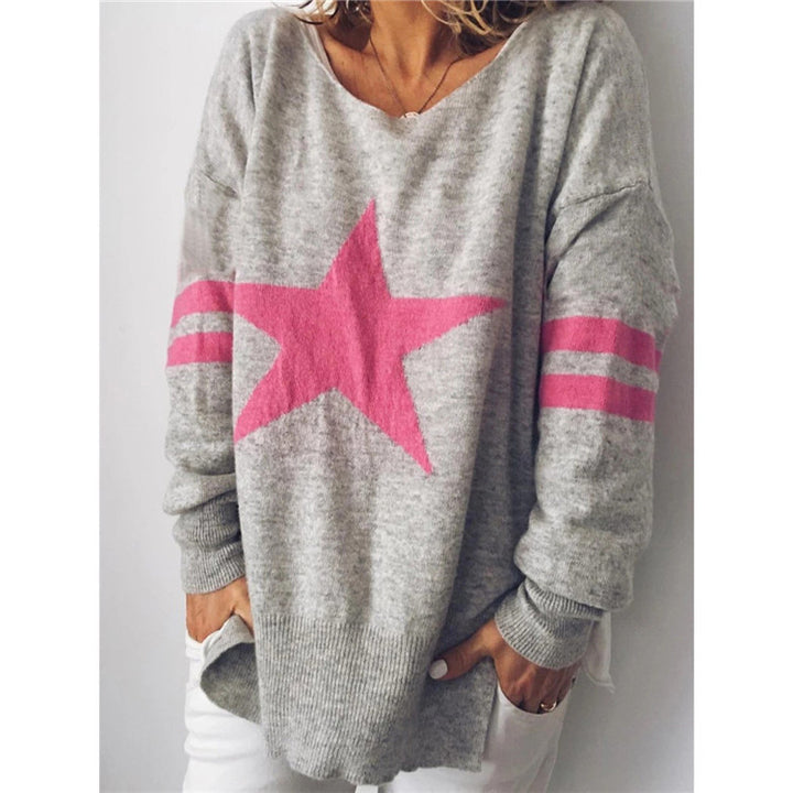 European And American Knitted Five-pointed Star Split Pullover Long Sleeve V-neck Winter Clothing Jacket-Women's Outerwear 2023-Zishirts