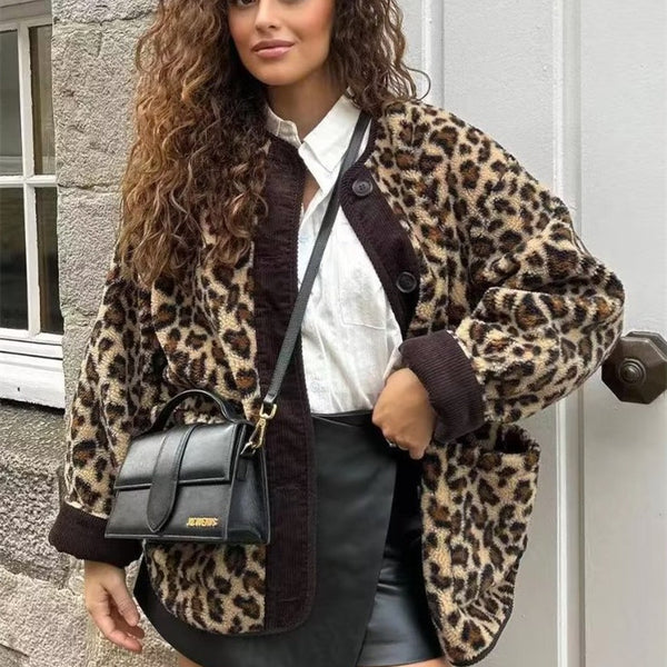 Women's Winter Leopard Print Casual Loose Jacket-Jackets-Zishirts