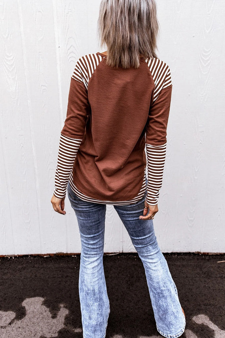 Round Neck Patchwork Stripes Loose Women's Long Sleeve-Women's Outerwear 2023-Zishirts