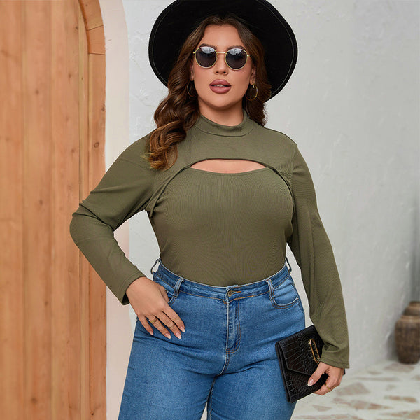 Slim Solid Color Long Sleeve T-shirt Top-Blouses & Shirts-Zishirts