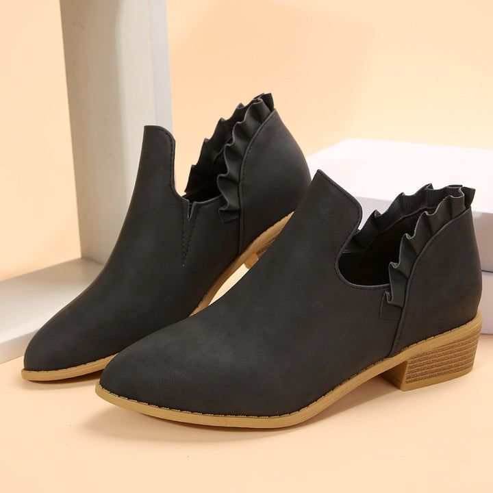 Flat Chunky Heel Fashion Shoes Women's Solid Color Pointed Martin Boots-Womens Footwear-Zishirts