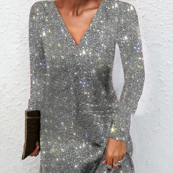 Elegant Sexy Sequined V-neck Dress-Women's Outerwear 2023-Zishirts