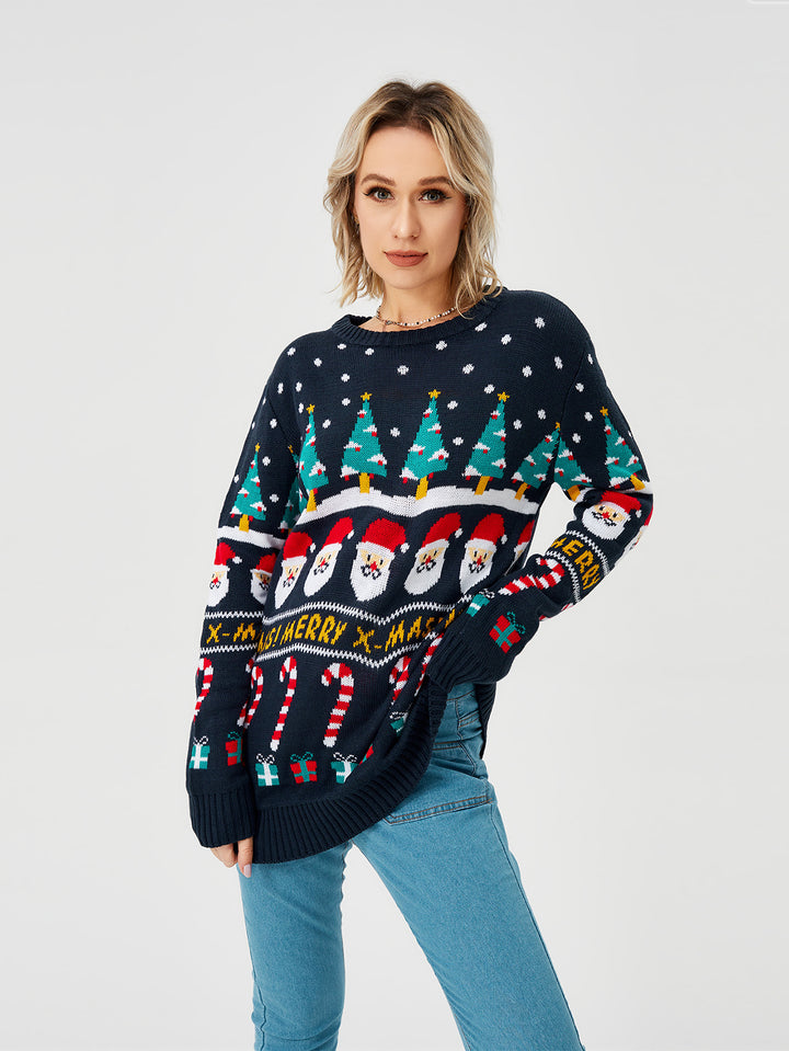 Women's Christmas Sweater Pullover Knitted Jumper Long Sleeve Crew Neck Sweater Shirt-Sweaters-Zishirts