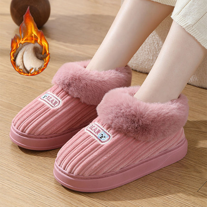 Winter Warm House Slippers Woman Plush Covered Heel Cotton Shoes Indoor And Outdoor Thick-soled Non-slip Fluffy Slippers For Men-Womens Footwear-Zishirts