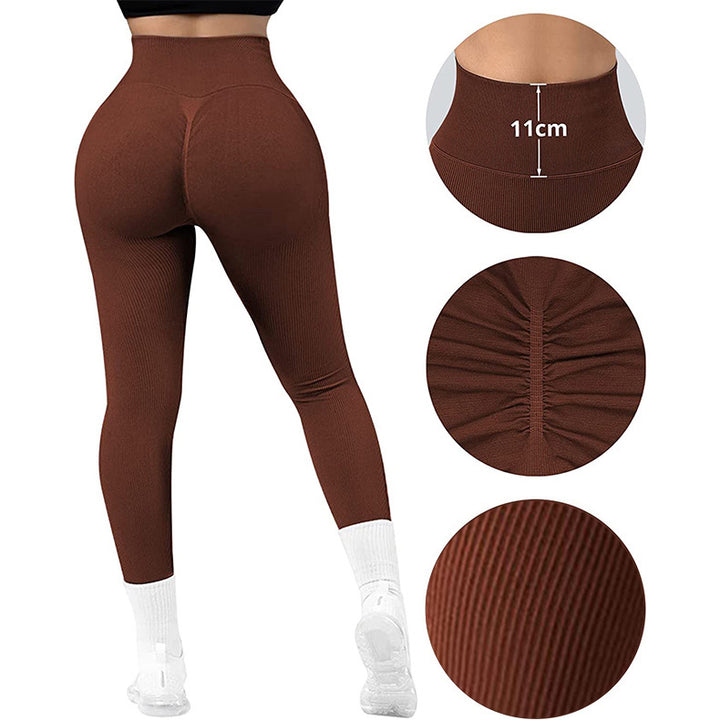 High Waist Seamless Leggings Threaded Knitted Fitness Pants Solid Women's Slimming Sports Yoga Pants Elastic Running Sport Leggings-Women's Outerwear 2023-Zishirts