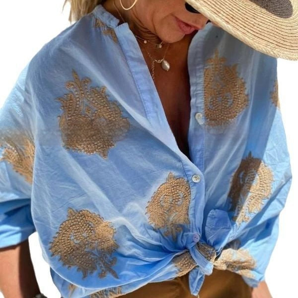 Printed Women's Long Sleeve Lapel Button Ladies Shirt-Blouses & Shirts-Zishirts