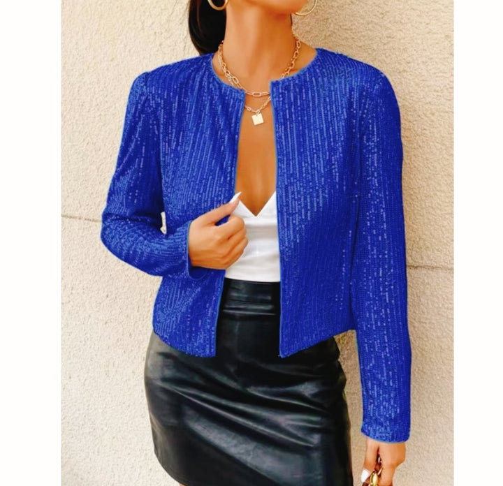 Fashion Colorblock Sequins Short Casual Jacket-Women's Outerwear 2023-Zishirts