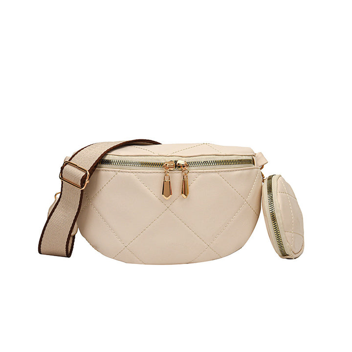 Soft Leather Textured Small Saddle Diamond Crossbody Waist Chest Bag-Women's Bags-Zishirts