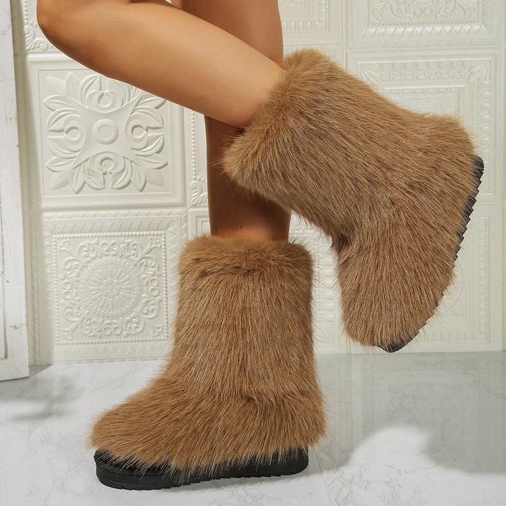 Fashion Long Plush Snow Boots Winter Warm Mid-tube Furry Cotton Shoes For Women Short Boot-Womens Footwear-Zishirts