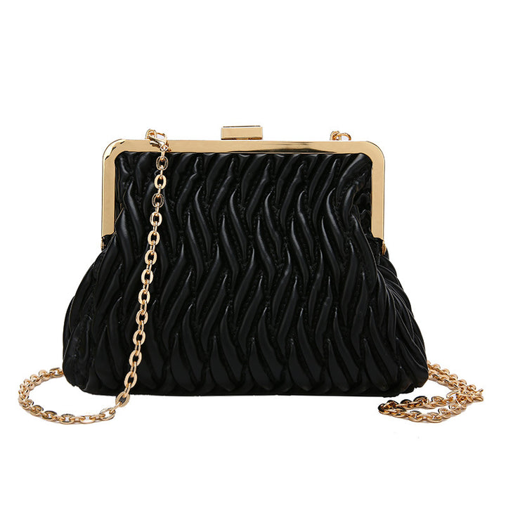 Chain Shoulder Texture Lock Pleated Handbag-Women's Bags-Zishirts