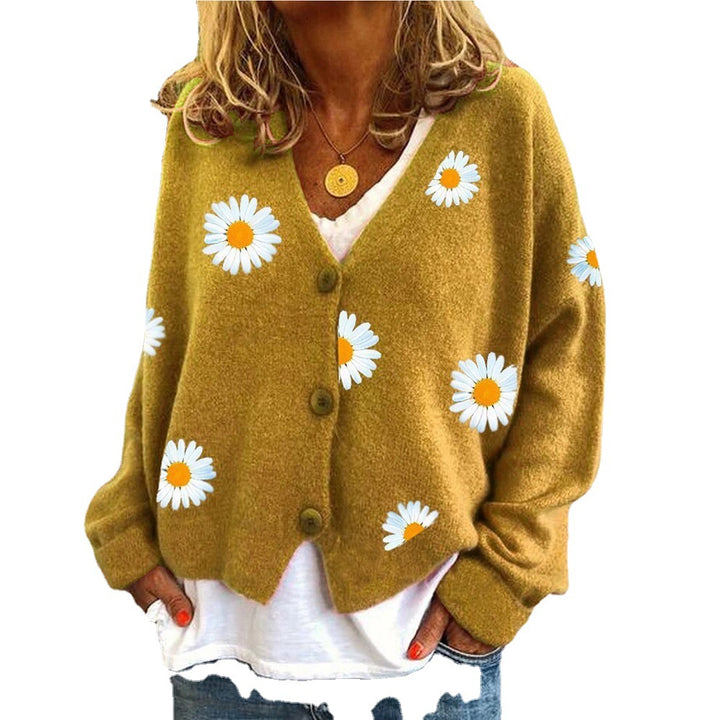 Women's Single Breasted Sweater Chrysanthemum Embroidered Cardigans Coat Clothes-Sweaters-Zishirts