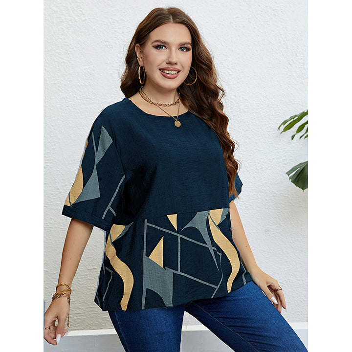 European And American Round Neck Art Printed Top Loose Casual-Women's Outerwear 2023-Zishirts