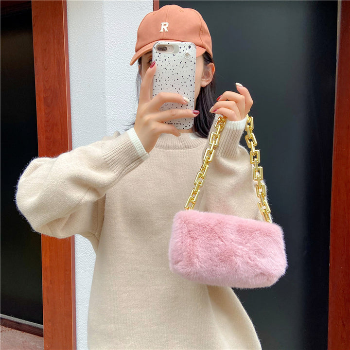 Women's Fashion Chain Shoulder Plush Underarm Bag-Women's Bags-Zishirts