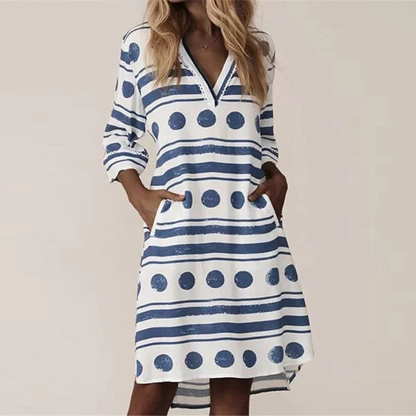 Fashion V-neck Women Ladies Dress Print Fashion-Lady Dresses-Zishirts