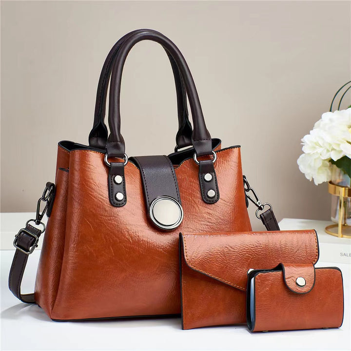 Women's Fashion Simple Large Capacity Shoulder Messenger Handbag Three-piece Set-Women's Bags-Zishirts