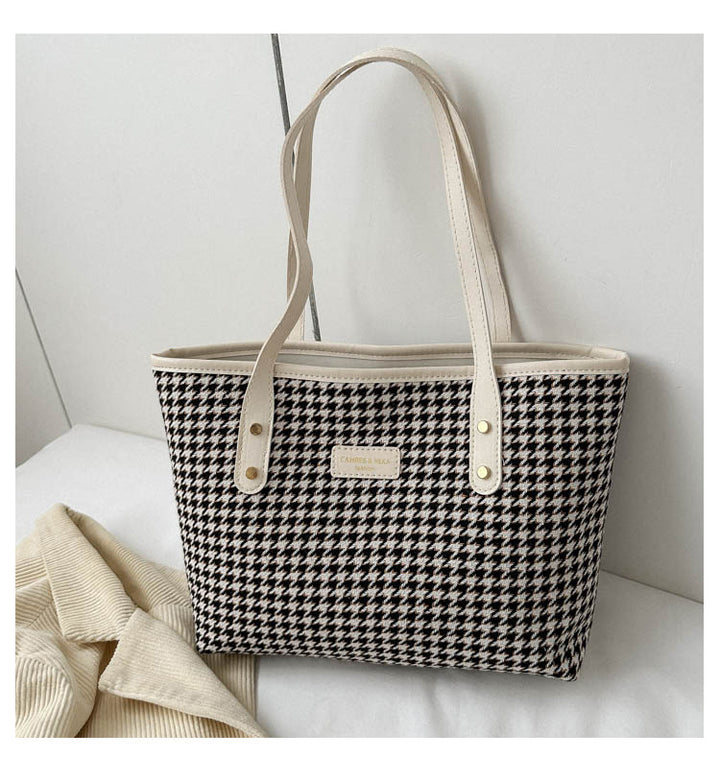 Houndstooth Shoulder Bag Winter Fashion Commuting Handbags WOmen Large Capacity Totes Casual Shopping Bag-Women's Bags-Zishirts