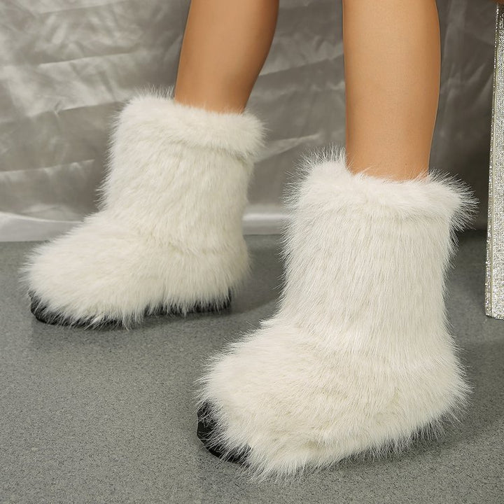 Fashion Long Plush Snow Boots Winter Warm Mid-tube Furry Cotton Shoes For Women Short Boot-Womens Footwear-Zishirts