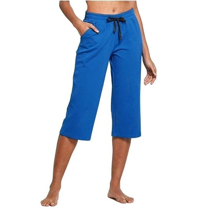 Solid Color Drawstring Elastic Waist Casual Sports Three-quarter Length Wide Leg Women's Pants-Suits & Sets-Zishirts