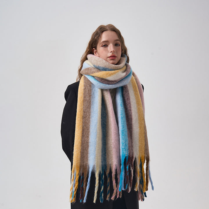 Rainbow Color-blocking Striped Scarf Winter Korean Style-Scarves & Wraps-Zishirts