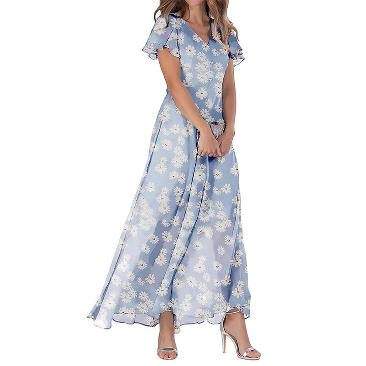 Women's Short Sleeve Printed Chiffon Dress-Lady Dresses-Zishirts