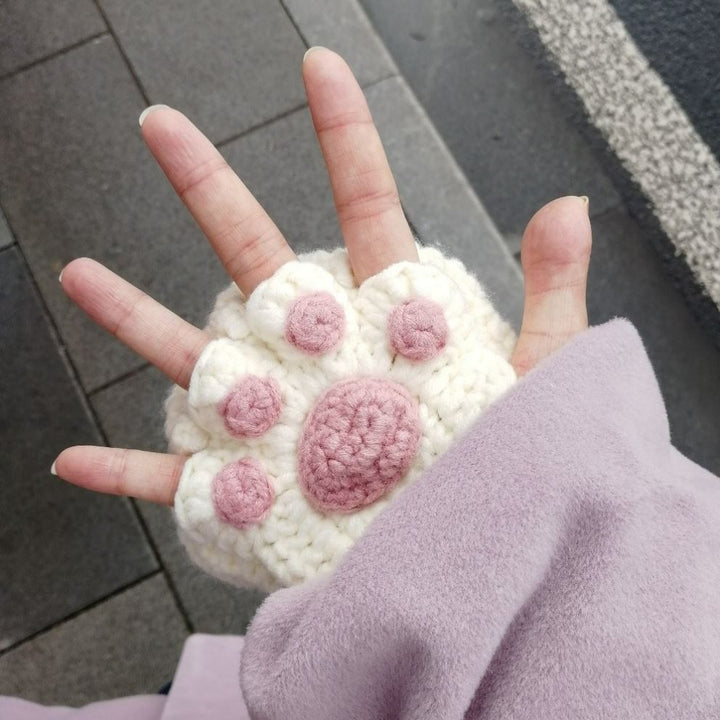 Cat's Paw Gloves Handmade Wool Woven Half Finger Finished Cute Warm Winter Gift For Girlfriend-Women's Outerwear 2023-Zishirts