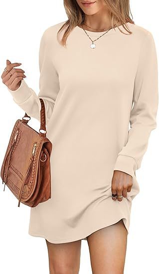 Back Fold Pocket Long Sleeve Sweater Dress-Lady Dresses-Zishirts