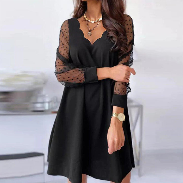 Casual Lace Long Sleeve Wave V-neck Dress-Lady Dresses-Zishirts