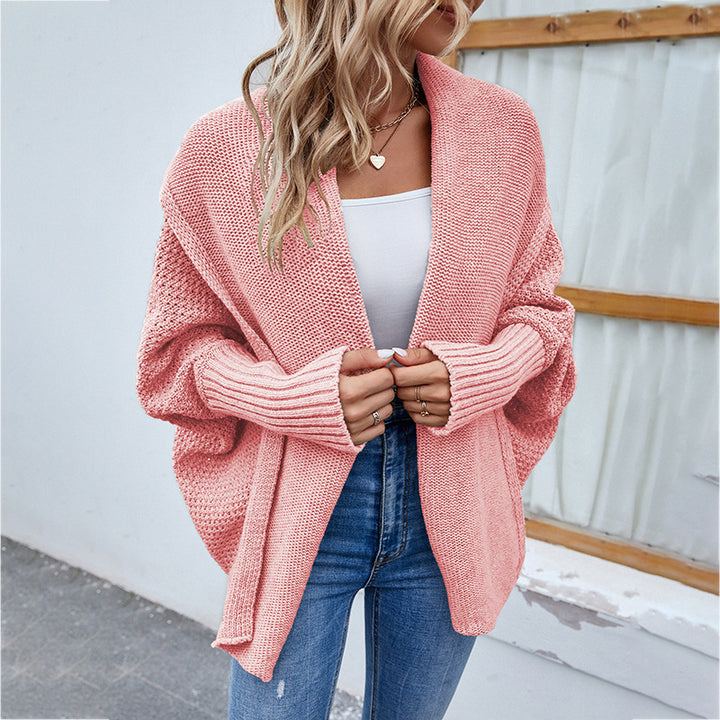 New Loose Knitted Sweater Solid Color Bat Sleeve Large Lapel Cardigan Autumn And Winter Fashion Jacket For Women Clothing-Jackets-Zishirts