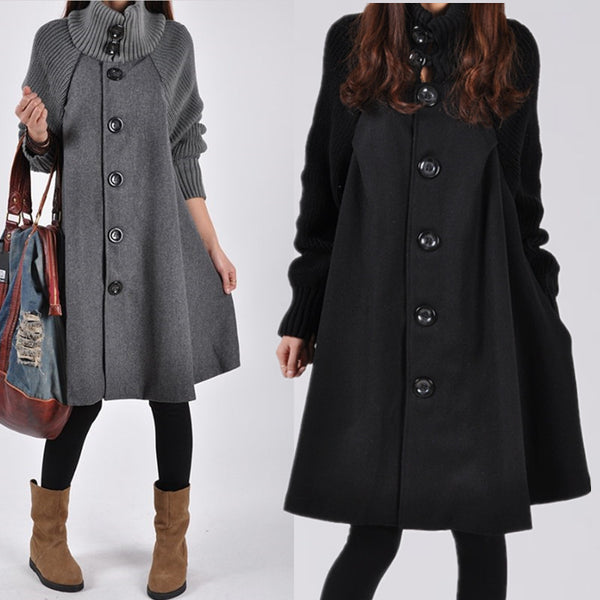 Plus Size Women's Mid-length Loose Woolen Coat-Jackets-Zishirts